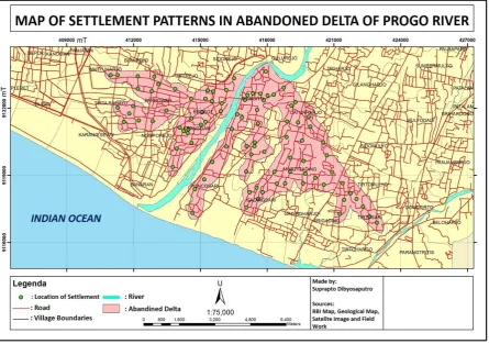 Figure 4. he settlement distribution pattern at the abandoned delta of Progo River
