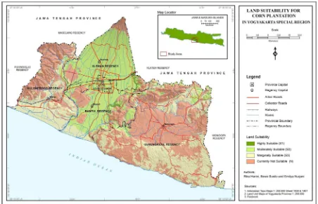 Figure 2. Map of lands suitable for rice in Yogyakarta Special Region