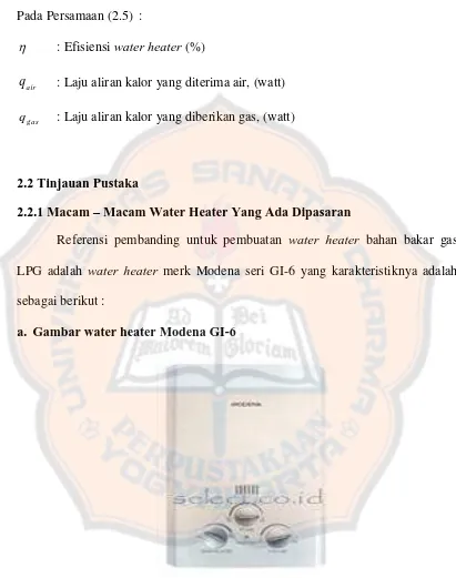 Gambar 2.6 Water heater GI-6 