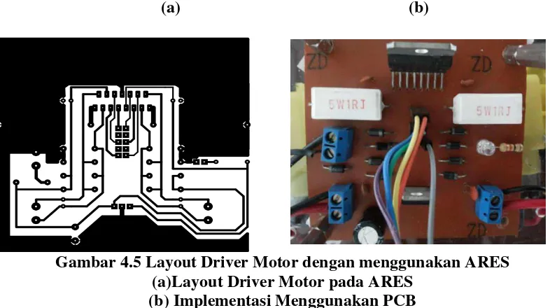 Gambar 4.4 Implementasi Rangkaian Mikrokontrollerpada PCB (a) Layout Mikrokontroller pada ARES (b) Implementasi Menggunakan PCB 