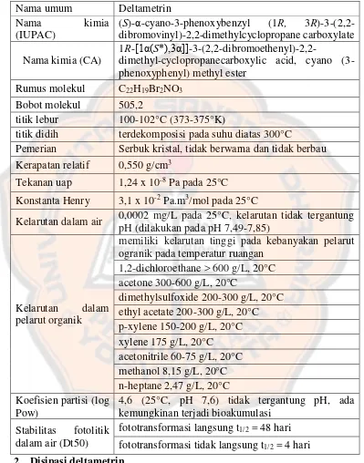 Tabel I. Sifat fisika kimia deltametrin (European Commision, 2002) 