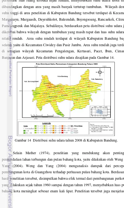 Gambar 14  Distribusi suhu udara tahun 2008 di Kabupaten Bandung. 