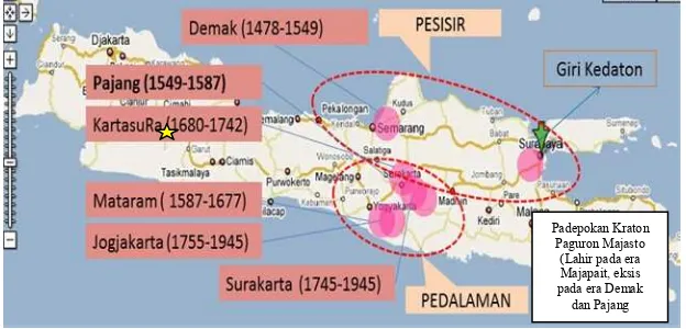 Gambar  4. Periodisasi dan sebaran ibukota kerajan Islam di Jawa 