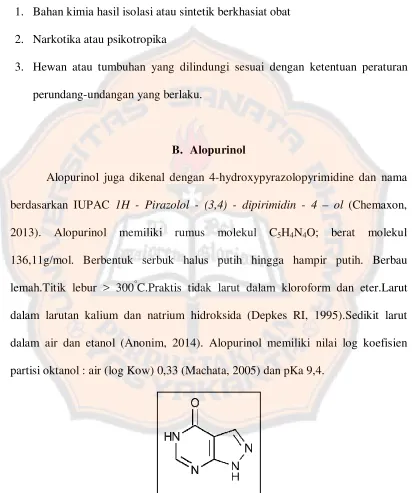 Gambar 1.Struktur Alopurinol (Depkes RI, 1995)