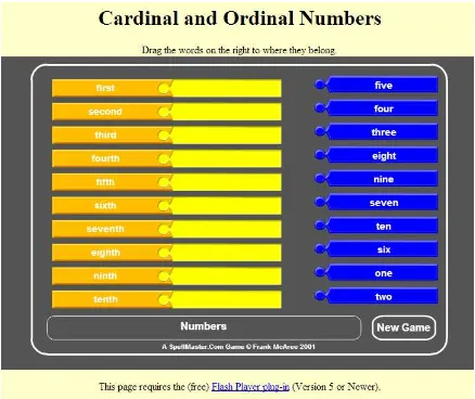 Figure 5. Cardinal and Ordinal Numbers Quiz (accessible at 