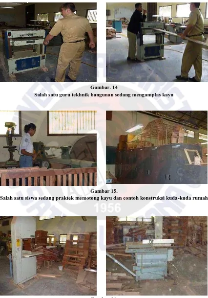 Gambar. 14 Salah satu guru tekhnik bangunan sedang mengamplas kayu 