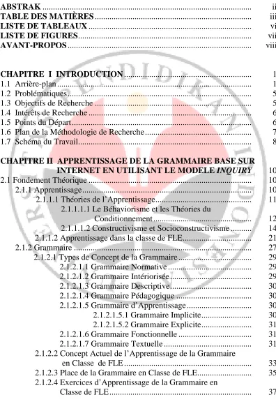 TABLE DES MATIÈRES ..........................................................................