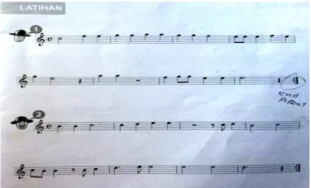 Gambar 12. Notasi untuk latihan membaca melodi beserta ritmis(Denny, Dkk. 2004:21)