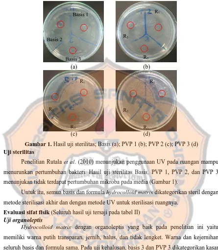 Gambar 1.Uji sterilitas  Hasil uji sterilitas; Basis (a); PVP 1 (b); PVP 2 (c); PVP 3 (d) 