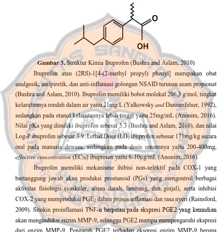 Gambar 3. Struktur Kimia Ibuprofen (Bushra and Aslam, 2010) 