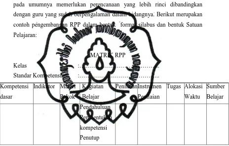 Gambar 2. Matrik RPP Format Silabus Sumber: E. Mulyasa, 2009; p: 163 