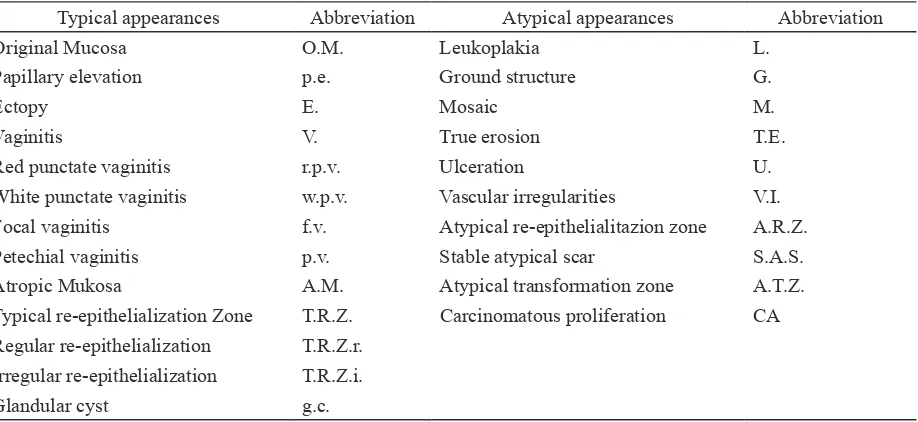 TABLE 1. Several simple abbreviations in colposcopic examination12, 13