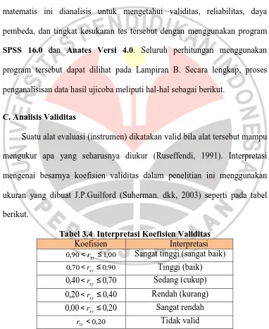 Tabel 3.4  Interpretasi Koefisien Validitas Koefisien Interpretasi 