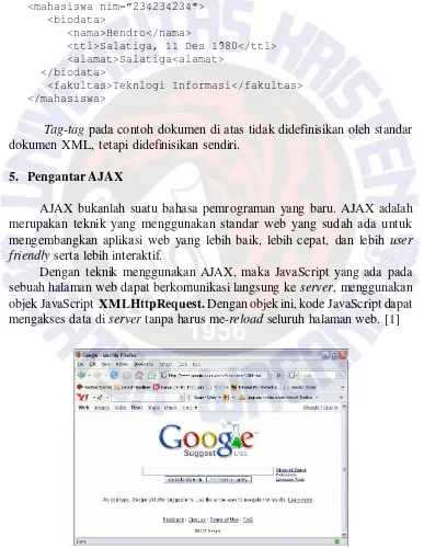 Gambar 1 Google Suggest Menggunakan AJAX