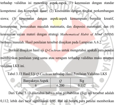 Tabel 3.13 Hasil Uji Q-Cochran terhadap Hasil Penilaian Validitas LKS 