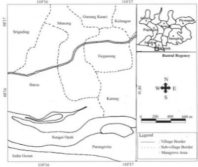 Figure 1. The map of mangrove area in Baros, Tirtohargo Village