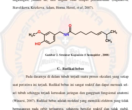 Gambar 2. Struktur Kapsaisin (Chemspider , 2008) 