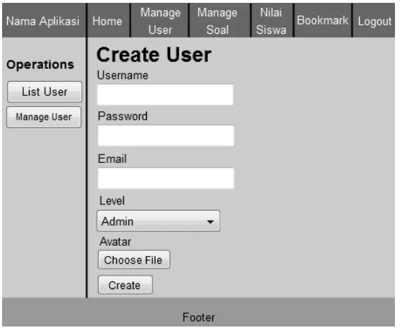 Gambar 25. User Interface Halaman Manage Data Soal (Create). 