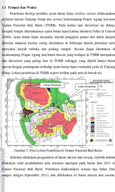 Gambar 2  Peta Lokasi Penelitian di Taman Nasional Bali Barat. 