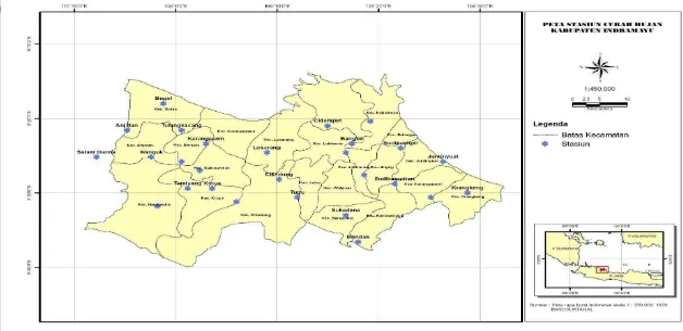 Gambar 3   Peta stasiun curah hujan di Kabupaten Indramayu 