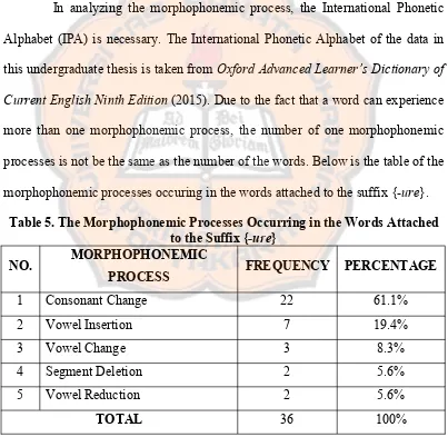 Table 5. The Morphophonemic Processes Occurring in the Words Attached
