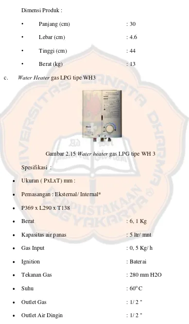 Gambar 2.15 Water heater gas LPG tipe WH 3 
