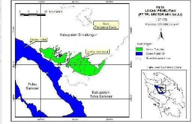 Gambar 3. Peta lokasi penelitian di hutan tanaman eucalyptus PT TPLSektor Aek 