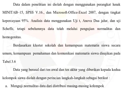 Tabel 3.6 Data yang berasal dari tes awal dan tes akhir yang diberikan kepada kedua 