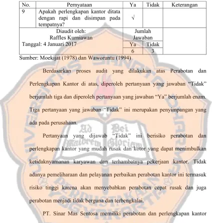 Tabel 6: Audit Perabotan dan Perlengkapan Kantor (lanjutan) 