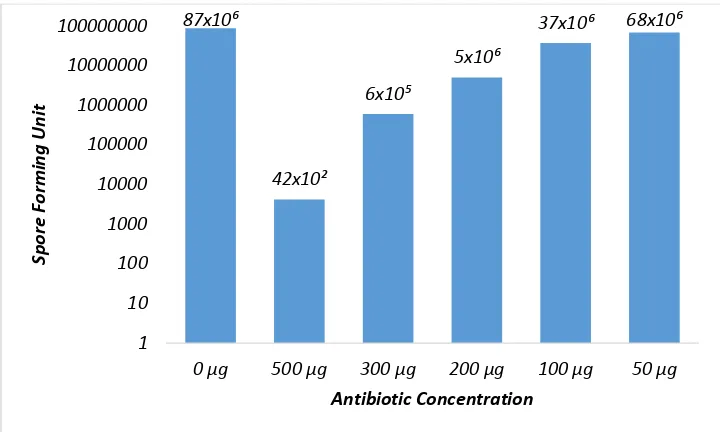 Fig 4.Effect of the antibiotic concentration on the growth of Fusarium oxysporum.