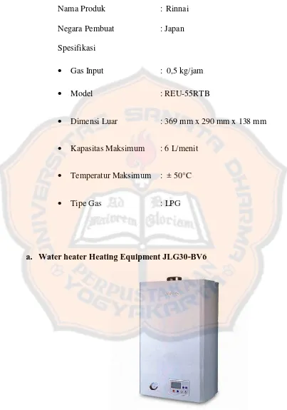 Gambar 2.9 Water heater Heating Equipment JLG30-BV6 