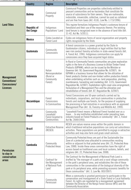 TABLE 1:  Typology of instruments used to recognize or allocate rights, with examples