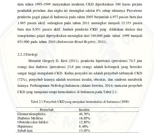 Tabel 2.1 Penyebab CKD yang menjalani hemodialisis di Indonesia (2000) 