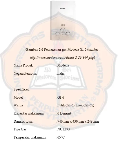Gambar 2.6 Pemanas air gas Modena GI-6 (sumber: 