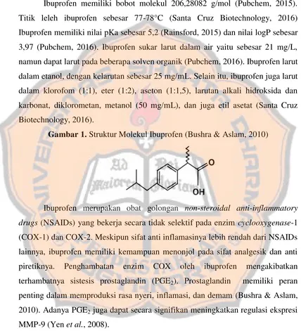 Gambar 1. Struktur Molekul Ibuprofen (Bushra & Aslam, 2010) 