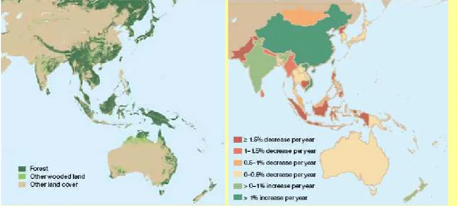 Figure 7 Extent of forest resources and forest change rate by country or area 2000 – 2005 (FAO, 2001) 