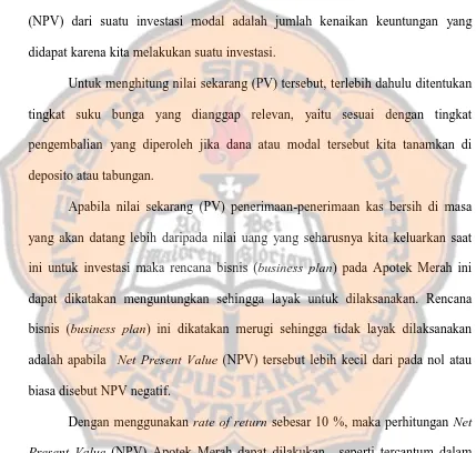 tabel perhitungan NPV berikut: 