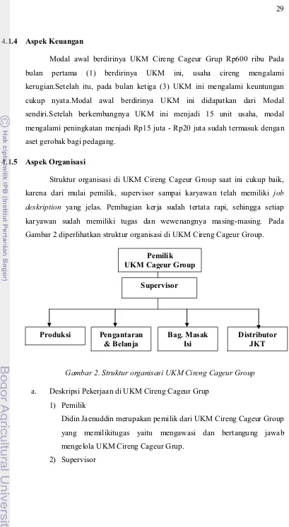 Gambar 2 diperlihatkan struktur organisasi di UKM Cireng Cageur Group.  
