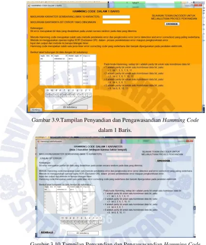 Gambar 3.9.Tampilan Penyandian dan Pengawasandian Hamming Code 