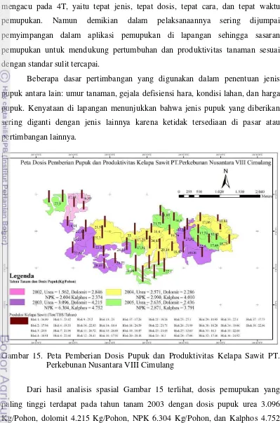 Gambar 15. Peta Pemberian Dosis Pupuk dan Produktivitas Kelapa Sawit PT. 