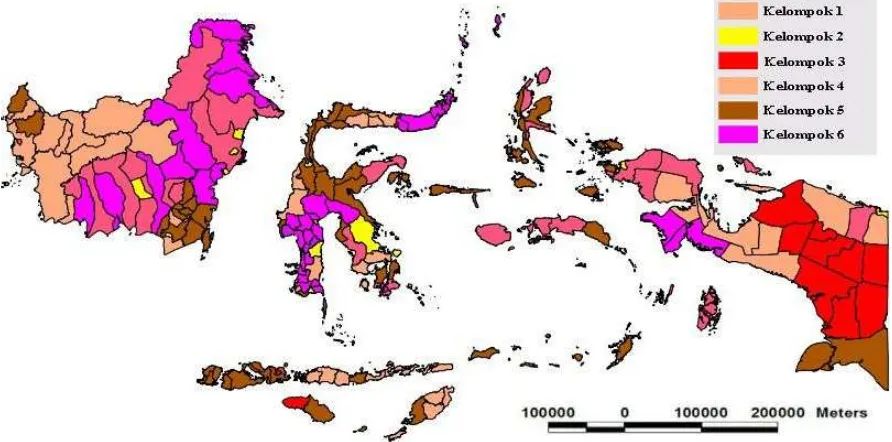 Gambar 1. Peta Kawasan Indonesia Timur Berdasarkan Pengelompokkan Pembentuk Indeks Pembangunan Manusia 2012  