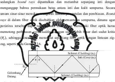 Gambar 2. 6. Pemantulan sempurna pada fiber optik yang menyebabkan  bound rays (Palais, 2002) 