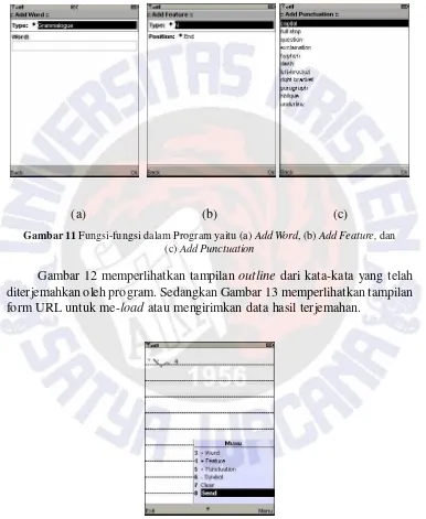 Gambar 11 Fungsi-fungsi dalam Program yaitu (a) Add Word, (b) Add Feature, dan