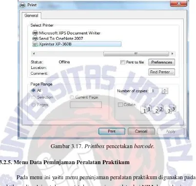 Gambar 3.17. Printbox pencetakan barcode. 
