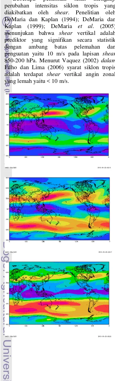 Gambar 18 untuk empat bulan pada tahun vertikal angin zonal dipetakan pada antara ketinggian 850 mb dan 200 mb