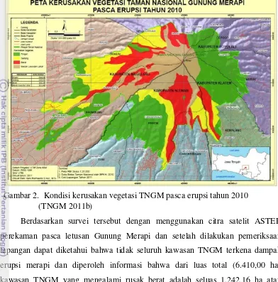 Gambar 2.  Kondisi kerusakan vegetasi TNGM pasca erupsi tahun 2010  