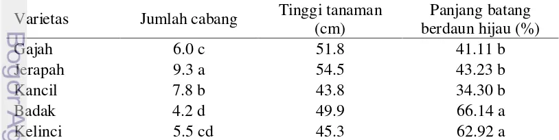 Tabel 2. Jumlah Cabang, Tinggi Tanaman dan Panjang Batang Berdaun  