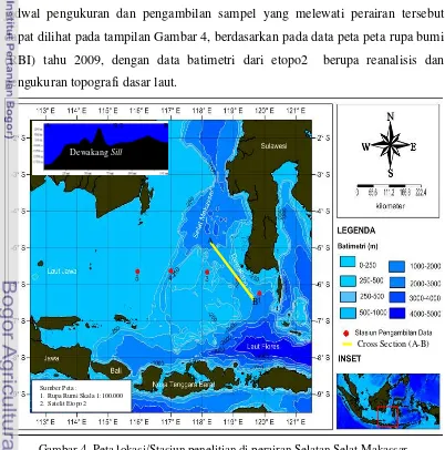 Gambar 4. Peta lokasi/Stasiun penelitian di perairan Selatan Selat Makassar. 
