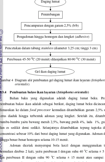 Gambar 4  Diagram alir pembuatan gel daging lumat ikan layaran (Istiophorus 