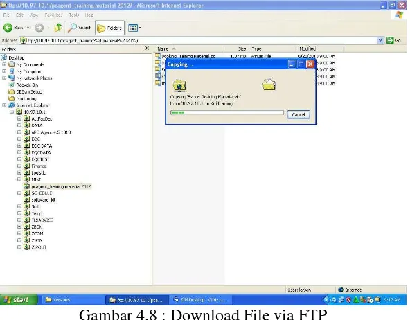 Gambar 4.7 : Tampilan user login ke FTP ServerDalam eksperimen ini, file yang di-Material.zip download adalah file Export Training  yang berukuran 1,08 MB, yang ditunjukkan pada Gambar 4.8